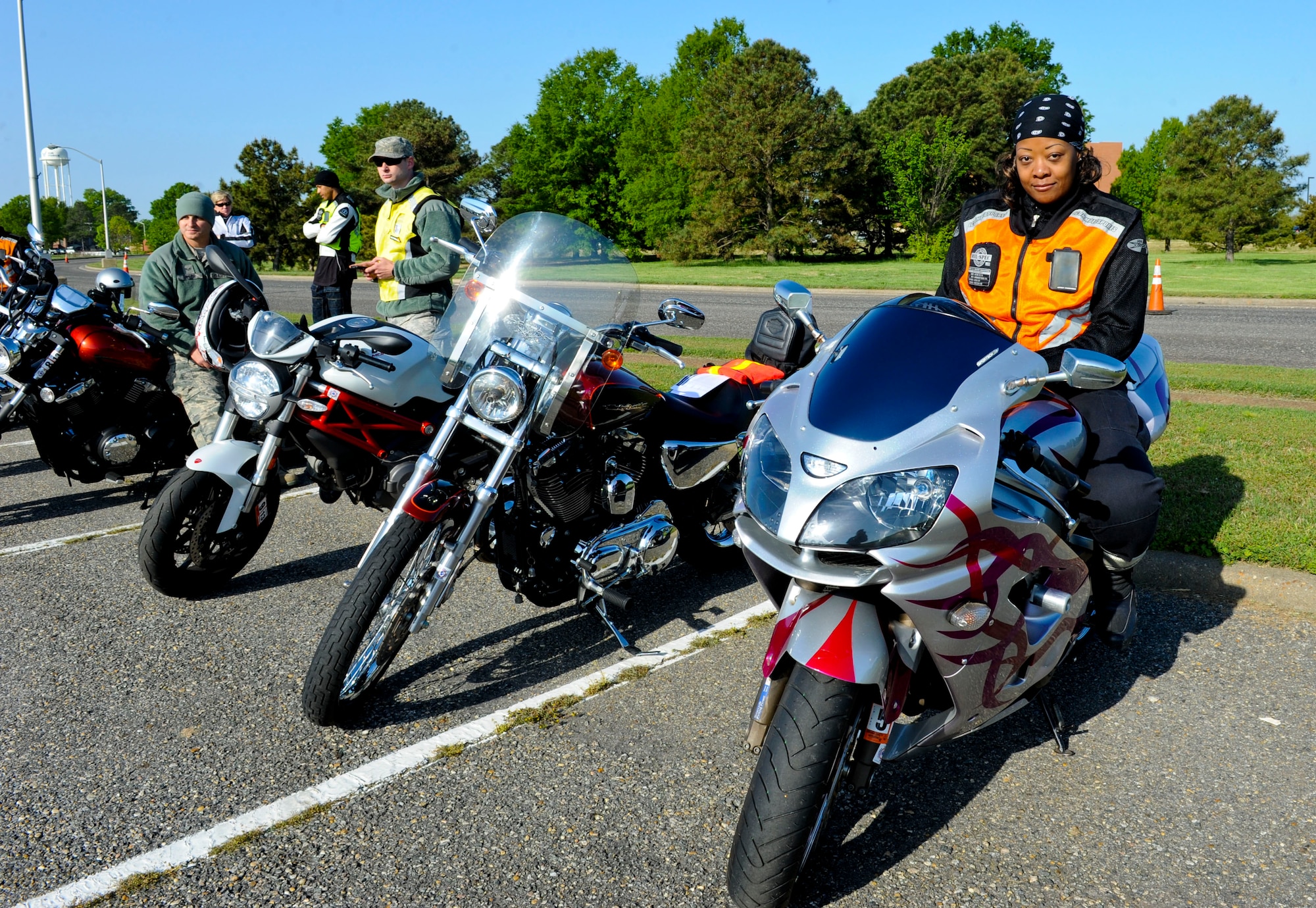 U.S. Air Force Master Sgt. Nakisha Turner, Air Combat Command 589th executive liaison, prepares for the Standing Together against Rape ride at Langley Air Force Base Va., April 22, 2013. The event was just one of many events that took place in support of Sexual Assault Awareness Month. (U.S. Air Force photo by Airman 1st Class Kimberly Nagle/Released)