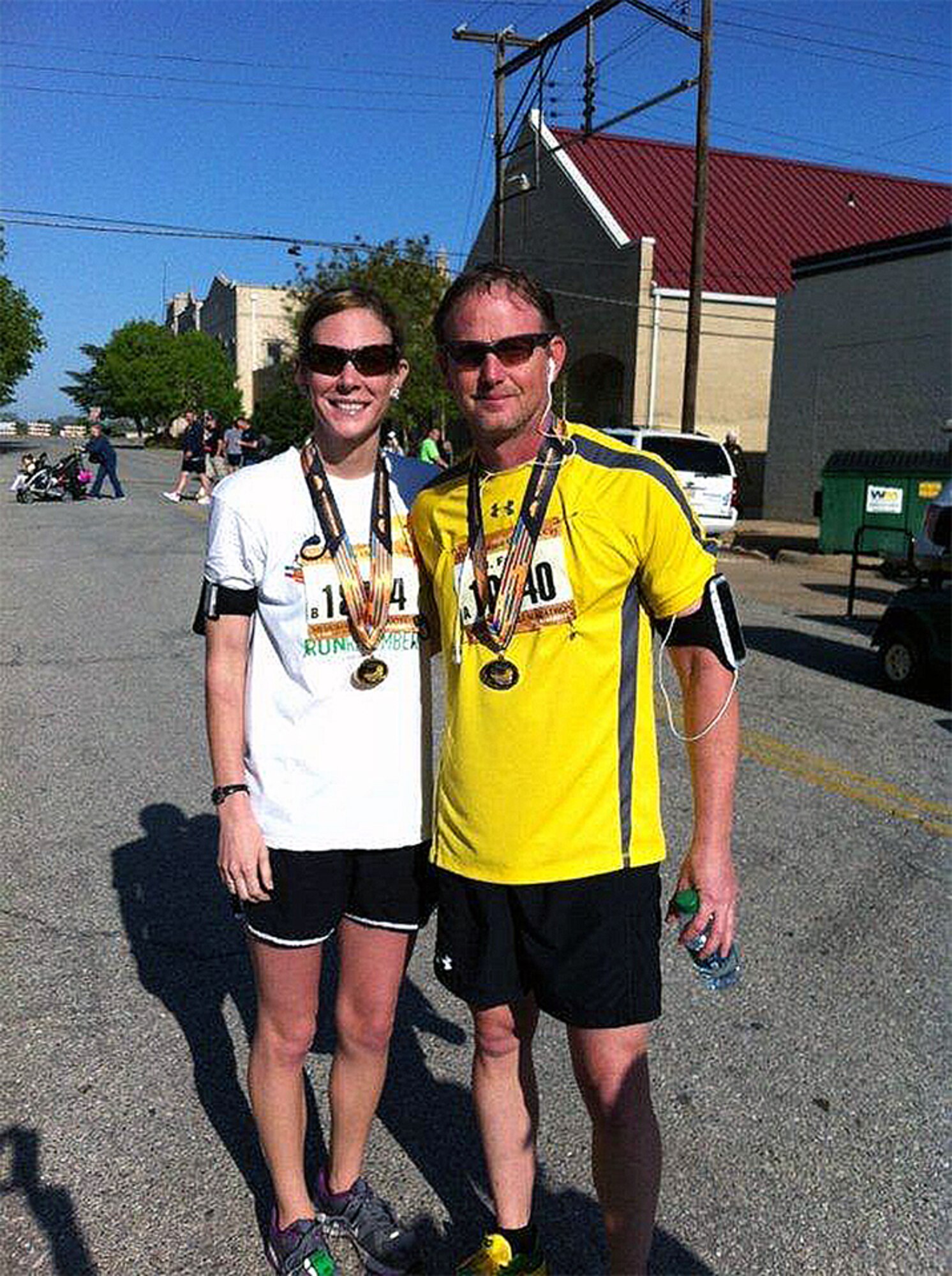 Staff Sgt. Natalie Pharr, 507th Air Refueling Wing Force Support Squadron stands with retired Chief Master Sgt. Brian Ferris after completing the Oklahoma City Memorial Marathon’s half marathon Sunday April 28, 2013.  This is not the first half marathon for Pharr, who said between a full school schedule and a full time job, she wasn’t able to train as much as she has in the past.  

Pharr said she was happy and completely surprised that she was able to run the entire race and finish with a decent time.  

This year marked the thirteenth annual Oklahoma City Memorial Marathon.  The marathon began as a way to remember those who died in the Oklahoma City bombing on April 19, 1995.  

The race began with 168 seconds of silence to remember those who passed on that April day.  Runner’s crossed the start line at 6:30 a.m. at the Oklahoma City National Memorial and Museum.  The race took runners around the Capital and through some historic neighborhoods as well as through Nichols Hills.  Runners also enjoyed some scenery around Lake Hefner before winding back downtown to the finish line at 12th and Broadway.  (Courtesy photo)
