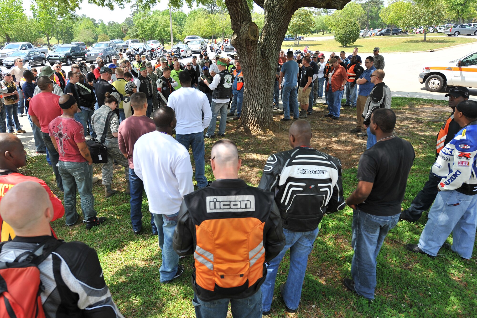 Team Shaw members rally up for a safety motorcycle ride, Shaw Air Force Base, S.C., April 26, 2013. The safety ride was one of the activities for the Comprehensive Airmen Fitness day held on base. (U.S Air Force photo by Airman 1st Class Ashley L. Gardner/Released)