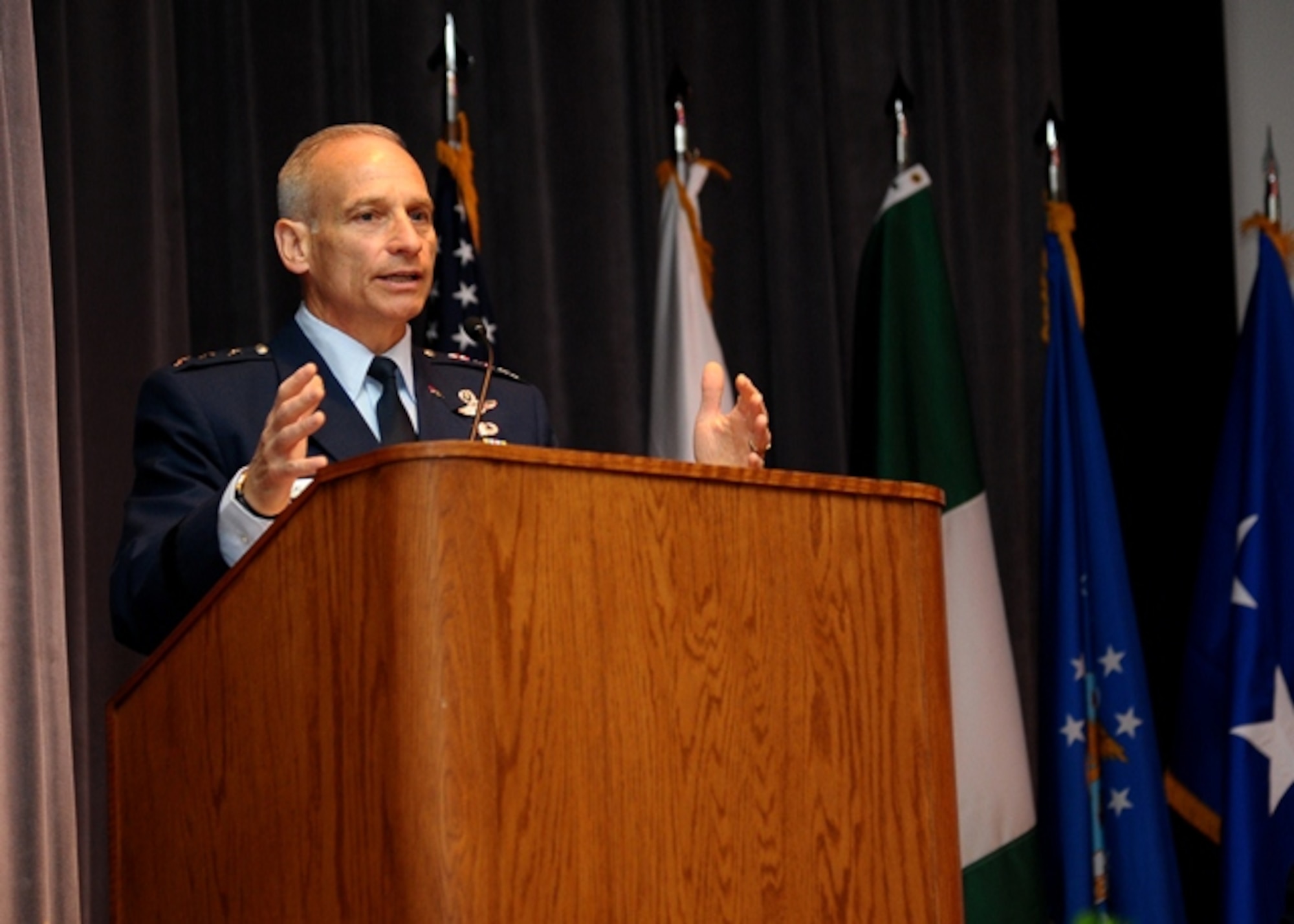 Lt. Gen. James Kowalski, Commander, Air Force Global Strike Command, speaks to the audience at the Columbus Air Force Base Specialized Undergraduate Pilot Training Class 13-08 Graduation Apr. 26 at Kaye Auditorium.  Kowalski gave 23 of the world’s newest Air Force pilots advice on their careers and insight into AFGSC.  (U.S. Air Force Photo/Airman 1st Class Charles Dickens)