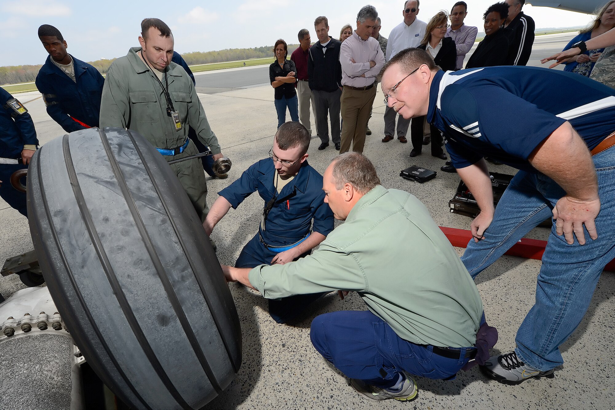 Dover Air Force Base, Del. Honorary Commanders, received an in-depth tour of Dover AFB's Aerial Port Squadron and maintenance units, April 24, 2013.  (U.S. Air Force photo/Greg L. Davis)