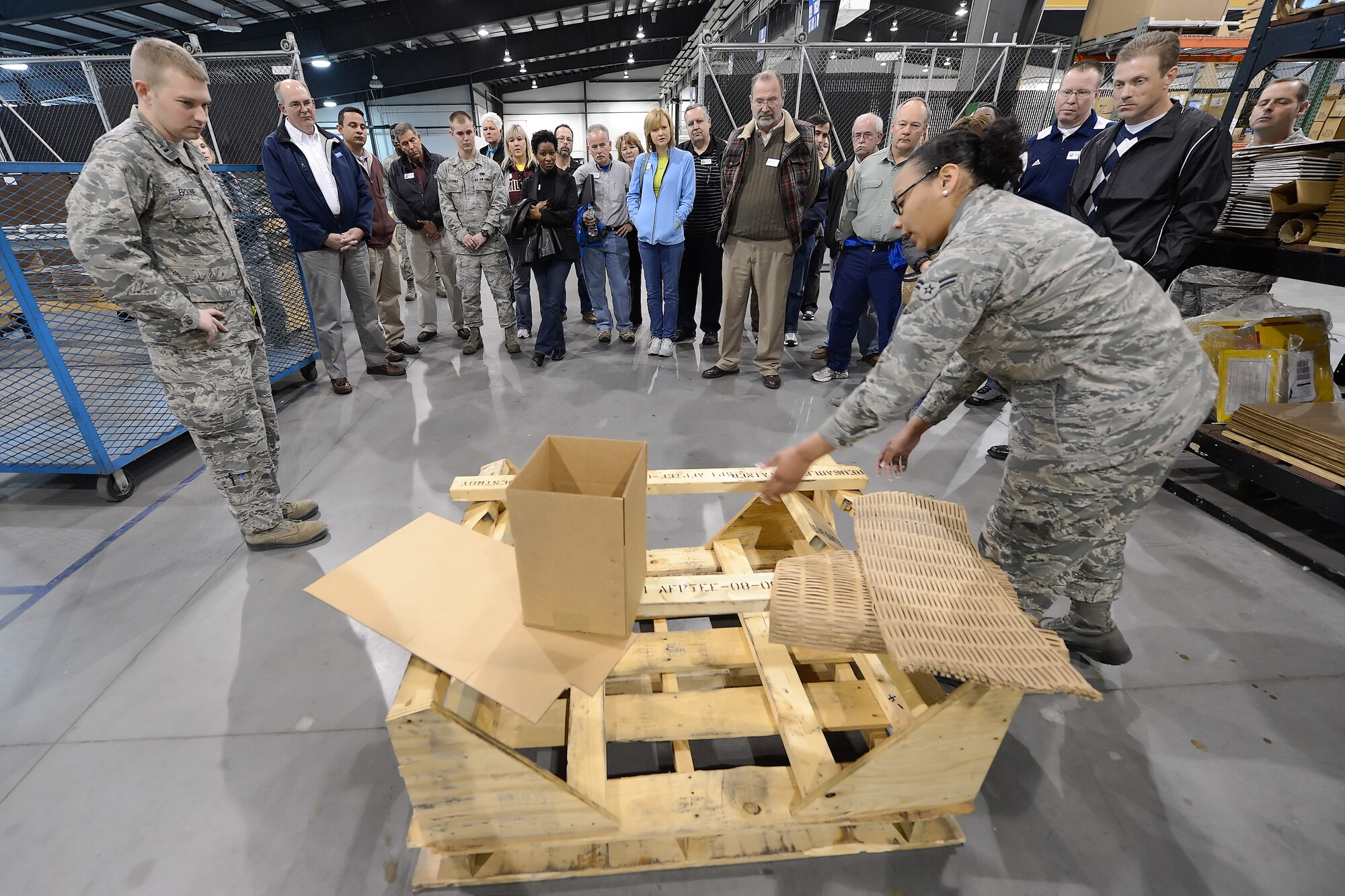 Dover Air Force Base, Del. Honorary Commanders, received an in-depth tour of Dover AFB's Aerial Port Squadron and maintenance units, April 24, 2013.  (U.S. Air Force photo/Greg L. Davis)