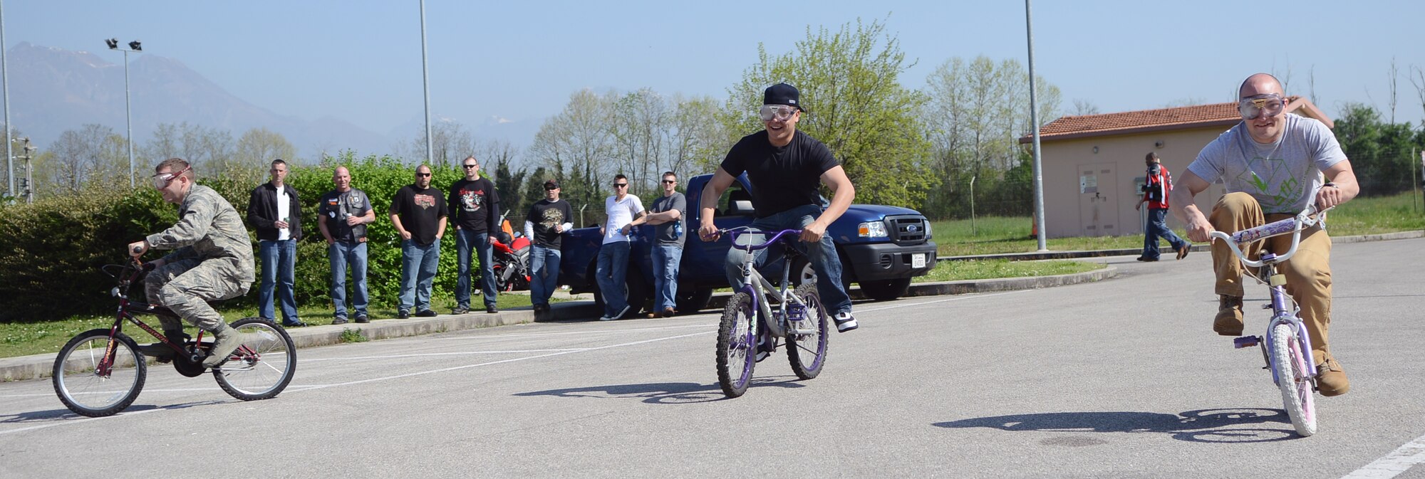 Airmen participate in a “drunk goggle” race during the 2013 Motorcycle Rodeo April, 25 2013, at Aviano Air Base, Italy. The race allowed riders to experience what riding under the influence of alcohol would be like due to the distortion from the goggles. (U.S Air Force photo/Senior Airman Michael Battles)