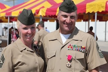 Sergeants major Holly and Bradley Prafke retired together during a joint retirement ceremony, July 26. They served in the Marine Corps for 30 years each, and have been married to each other for 26 years. 