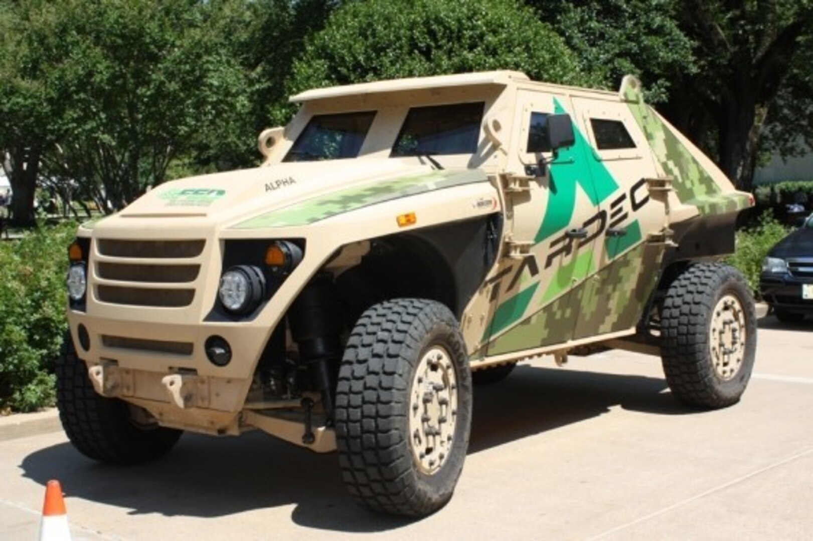 U.S. Army Tank Automotive Research Development and Engineering Command displays its Fuel Efficient Ground Vehicle Demonstrator, dubbed "FED Alpha," in the Pentagon courtyard for an Energy & Sustainability Technology Fair.  July 15, 2011.