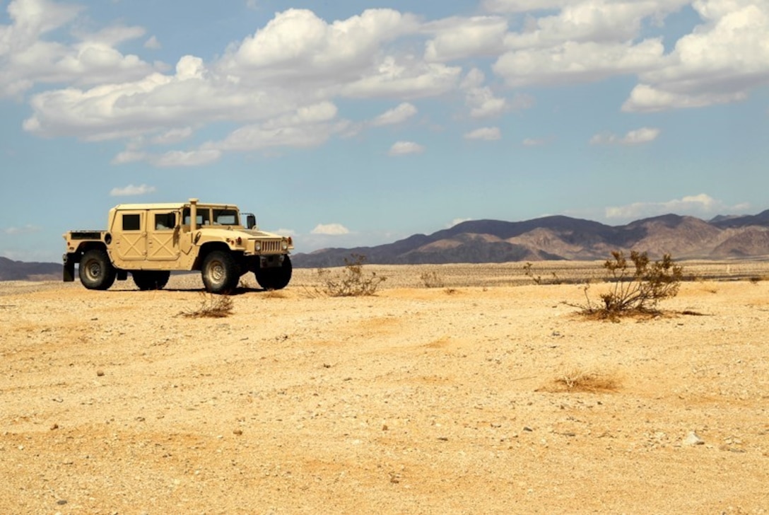A humvee, one of the Corps' most widely used vehicles, sits parked on the training grounds aboard the Combat Center.