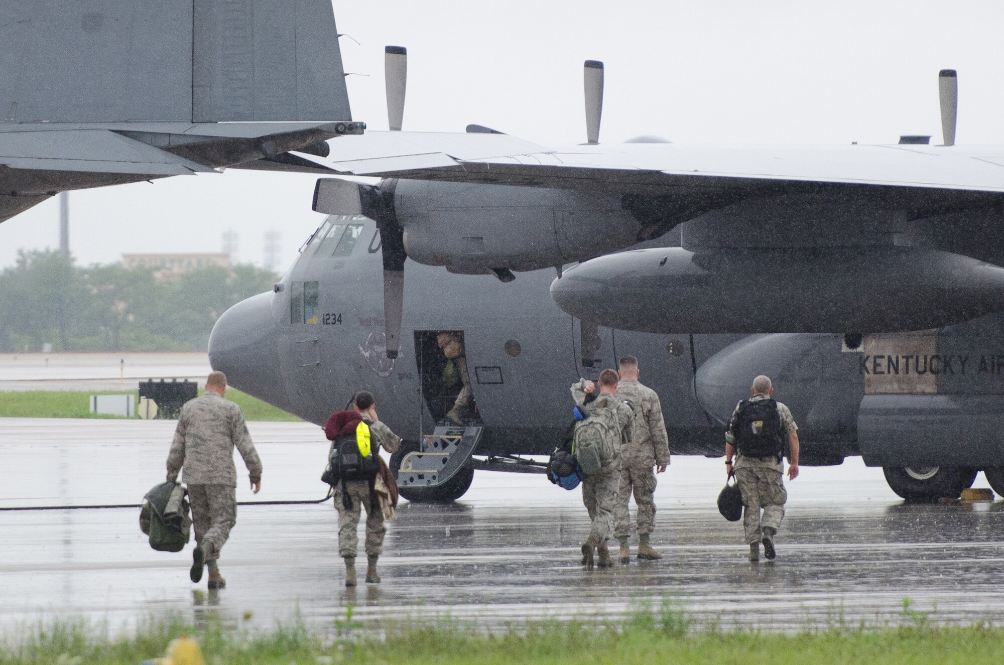 Airmen from the Kentucky Air National Guard receive a briefing at 123rd Airlift Wing, Louisville, Ky on July 6, 2013 overviewing the specifics of their deployment to the U.S. Southern Command.  (U.S. Air National Guard photo by Airman Joshua Horton)