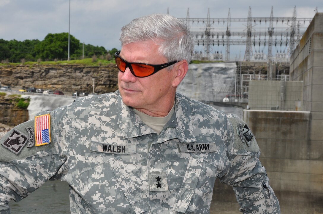 Maj. Gen. Michael Walsh, deputy commanding general, Civil and Emergency Operations, U.S. Army Corps of Engineers is shown here at Old Hickory Dam during his July 31, 2013 visit to Nashville District. (USACE photo by Fred Tucker)