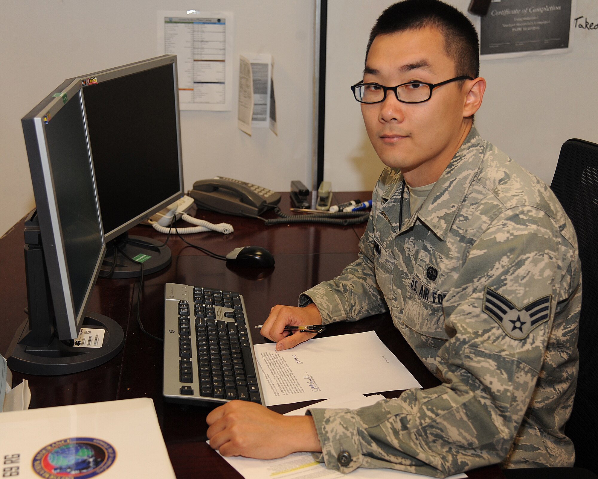 Senior Airman Tony Shum, 69th Maintenance Squadron, was selected as the Grand Forks Air Force Base, N.D., Warrior of the Week for the first week of April 2013. (U.S. Air Force photo/A1C Zachiah Roberson)
