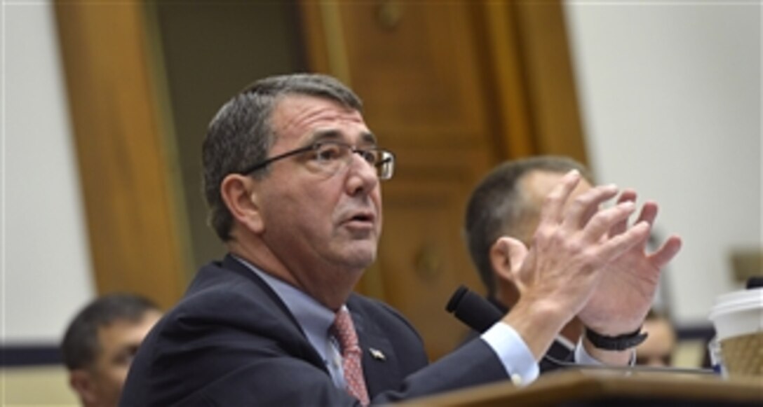 Deputy Secretary of Defense Ashton B. Carter testifies before the House Armed Service Committee on the Strategic Choices and Management Review in the Rayburn House Office Building in Washington, D.C., Aug. 1, 2013.   