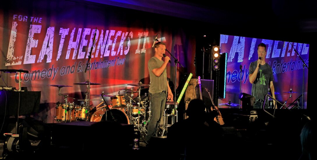 Stand-up comic and Alexandria, Va. native, Bill Dawes hosted the Leathernecks Comedy and Entertainment Tour, sponsored by the Single Marine Program, on July 26 at the Sonoran Pueblo aboard Marine Corps Air Station Yuma, Ariz. The packed house of Marines and sailors in attendance were treated to a night of comedic relief and live music. 