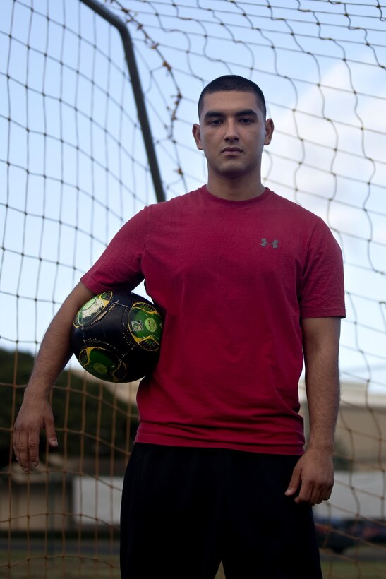 Rodolfo Medinaortiz Jr., a personal property clerk with the Distribution Management Office, said his father was his inspiration for his passion for soccer. (U.S. Marine Corps photo by Lance Cpl. Janelle Y. Chapman)
