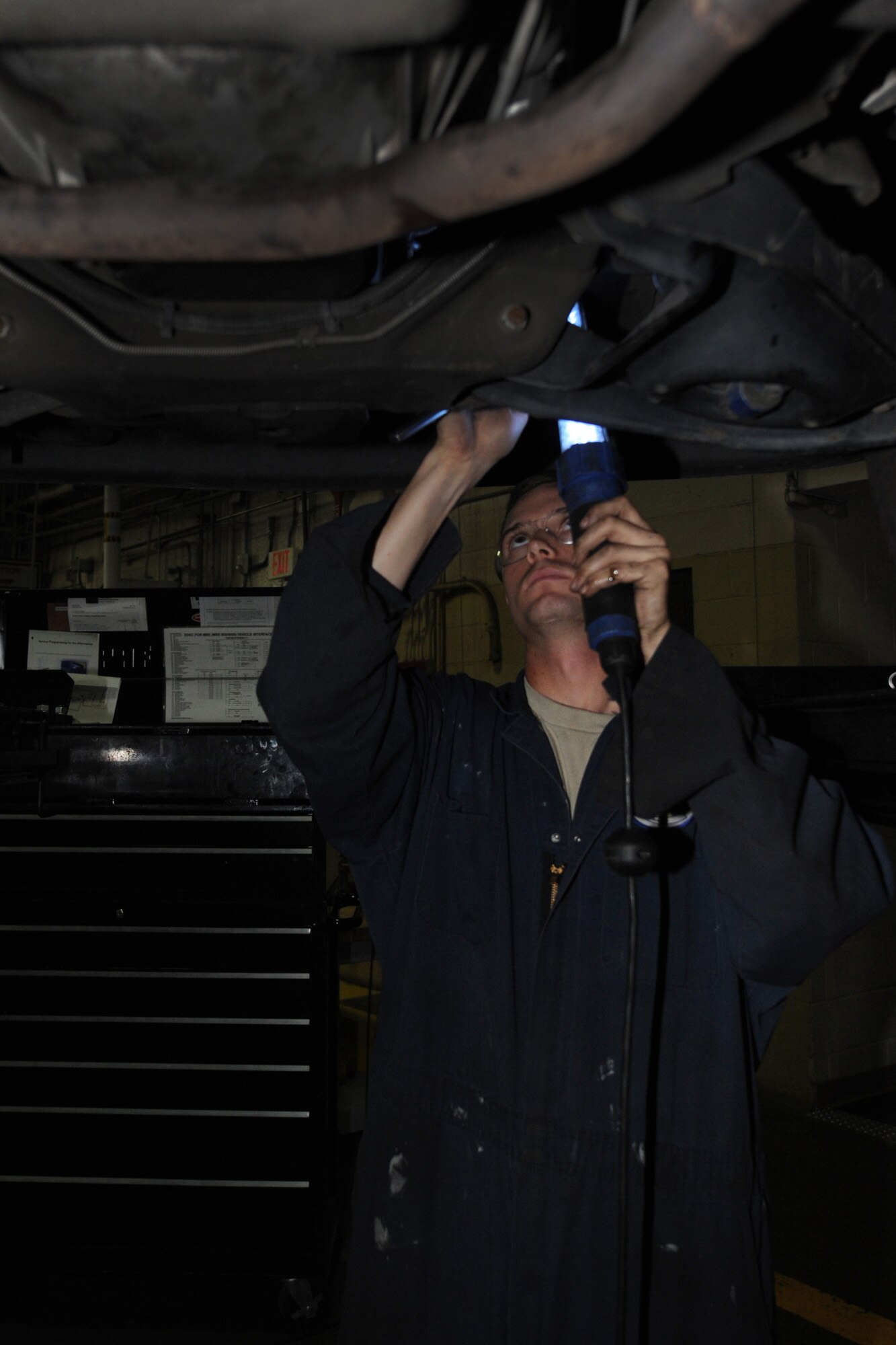 Airman 1st Class Garrett Barnes, 28th Logistics Readiness Squadron vehicle maintenance technician, replaces a starter during scheduled maintenance on Ellsworth Air Force Base, S.D., July 25, 2013. Vehicle maintenance supports Ellsworth’s missions by keeping vehicles, people, supplies and equipment moving. (U.S. Air Force photo by Airman 1st Class Rebecca Imwalle/Released)
