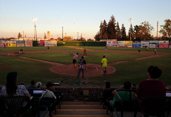 The Beale All-Star softball team plays against the Marysville Gold Sox at Appeal Democrat Park in Marysville Calif., on July 31, 2013. More than 100 fans were in attendance for the contest.  (U.S. Air Force photo by Airman 1st Class Bobby Cummings/Released)