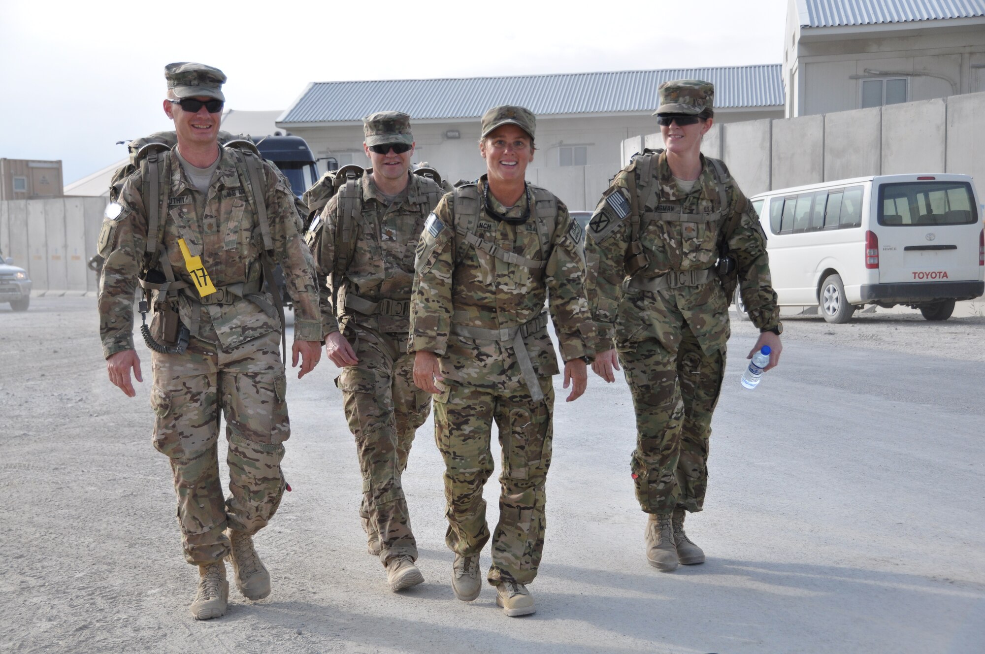 Ninety-two teams participated in the 5-kilometer ‘Got Consent?’ ruck march at Bagram Airfield, Afghanistan, Aug. 3, 2013. The event, hosted by the 455th Air Expeditionary Wing sexual assault response coordinator, was comprised of four-person teams who competed in the march carrying a 30-pound rucksack on their backs. (U.S. Air Force photo/Tech. Sgt. Rob Hazelett)