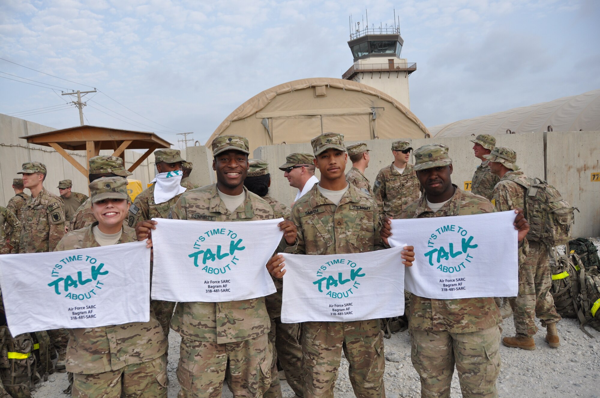 Ninety-two teams participated in the 5-kilometer ‘Got Consent?’ ruck march at Bagram Airfield, Afghanistan, Aug. 3, 2013. The event, hosted by the 455th Air Expeditionary Wing sexual assault response coordinator, was comprised of four-person teams who competed in the march carrying a 30-pound rucksack on their backs. (U.S. Air Force photo/Tech. Sgt. Rob Hazelett)