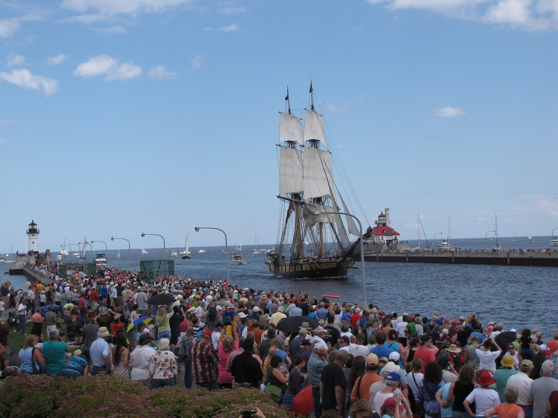 Crowds flocked to Canal Park in Duluth, Minn., to watch the parade of Tall Ships entering the canal July 25. The U.S. Brig Niagara (pictured) is a reproduction of the relief flagship of Commodore Oliver Hazard Perrty in a major naval battle of the War of 1812. 