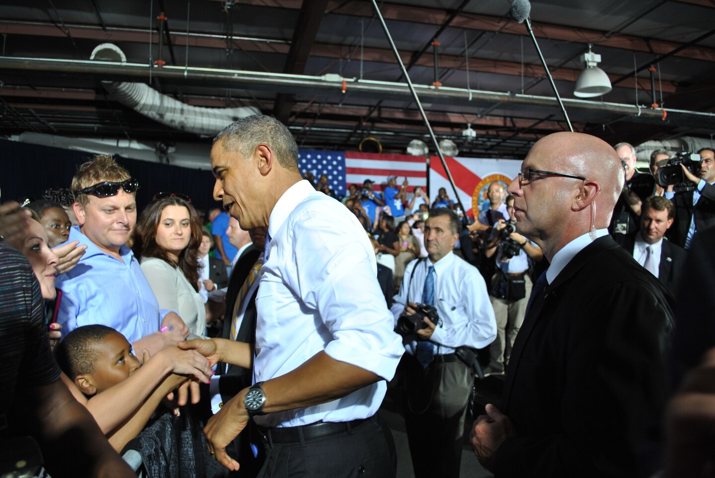 President Obama greets a young admirer in Jacksonville, Fla. July 25.