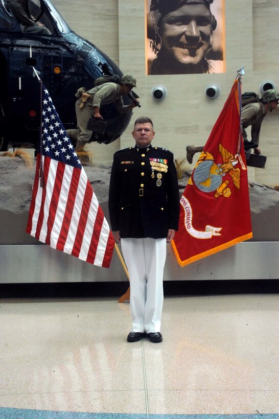 Retired Lt. Col. Mike Kessler retires his brother, Maj. Gen. James Kessler, at the National Museum of the Marine Corps, Triangle, Va., on August 1, 2013. Kessler retired from his posts as commander of Marine Corps Installations Command and assistant deputy commandant of Installations and Logistics (Facilities) after 33 years of service. 