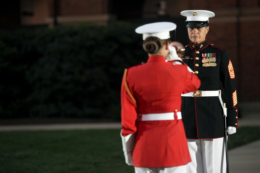 Gen. James F. Amos, the 35th Commandant of the Marine Corps, hosts the evening parade in honor of veterans of the Korean War at the Marine Barracks Washington, D.C., on July 25, 2013. (U.S. Marine Corps photo by Sgt. Marionne T. Mangrum)