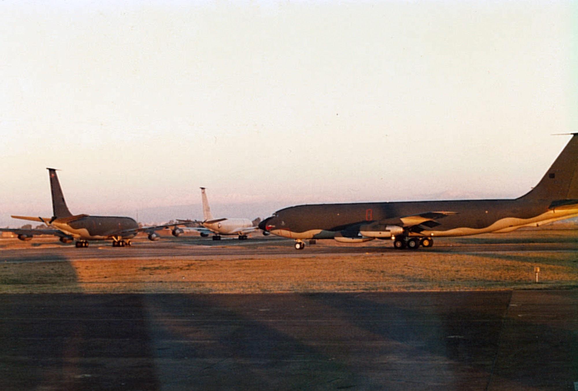 Two KC-135 Stratotankers sit on the flightline during Operation Desert Storm at Incirlik Air Force Base, Turkey.  KC-135s were stationed at Dyess Air Force Base, Texas from 1965-1993; during that time, they assisted in completing numerous missions.