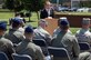 Thomas Nash, grandson of retired Col. Van Chandler, gives a speech about the legacy of his grandfather and what he learned about him during his visit to Seymour Johnson Air Force Base, N.C., Aug. 5, 2013.  “It’s been good to learn the things that he did and the love that he had for this country,” said Nash.  (U.S. Air Force photo by Airman 1st Class Brittain Crolley/Released)