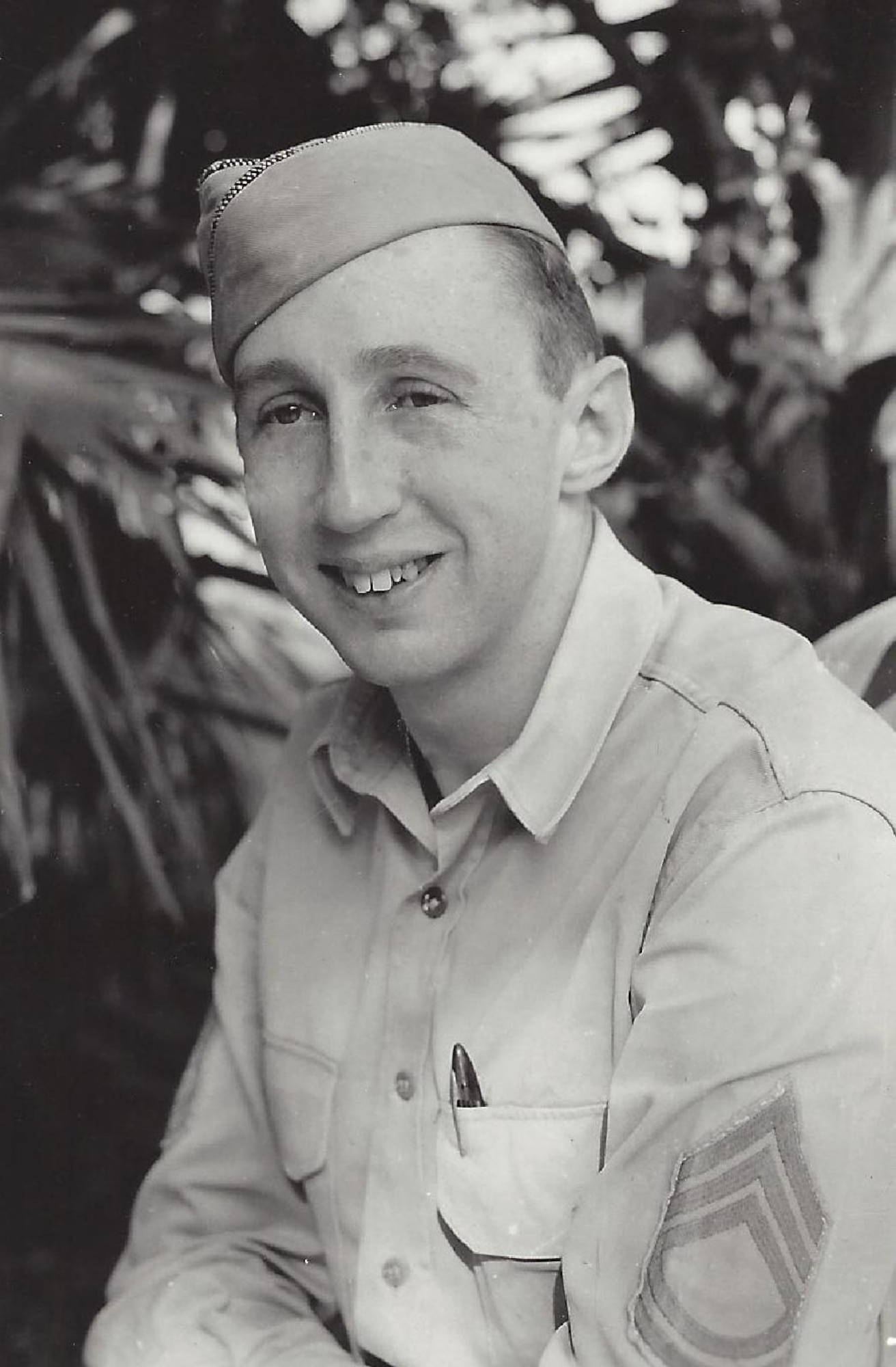 Technical Sergeant (T/Sgt) Fred Parish, an original member of Oregon's 123d Observation Squadron, is pictured here shortly after the Oregon Maneuver.  The photo was taken in 1944 while he served overseas in India, assigned to the 8th Photographic Reconnaissance Group, 10th Air Force, which operated in India and Burma. (Photo provided by T/Sgt Fred Parish)