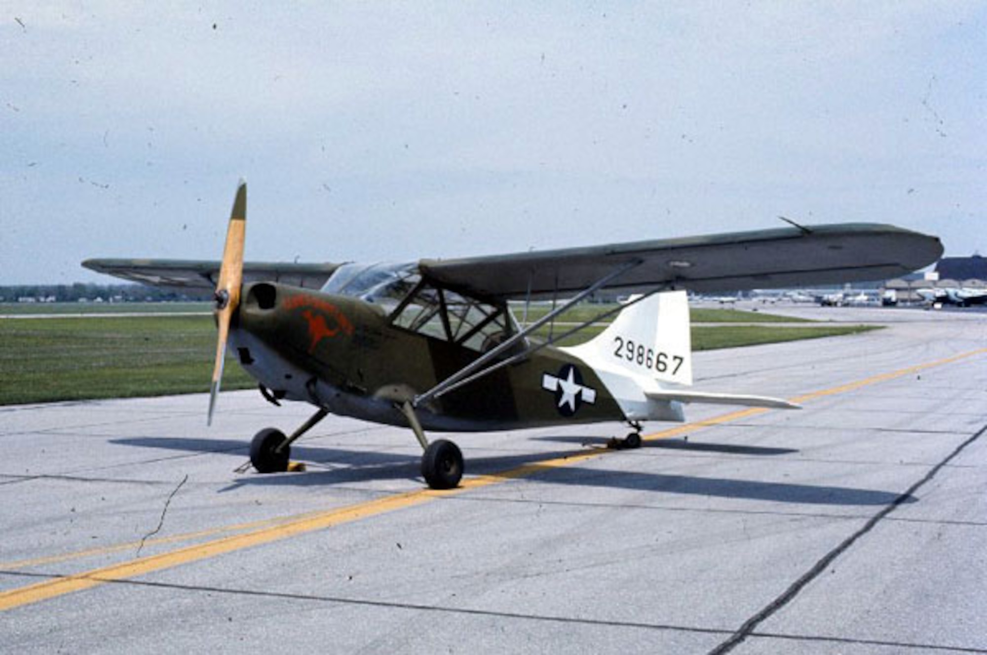 The Stinson L-5 Sentinel was flown by the 112th Liaison Squadron in the Oregon Maneuver of 1943.  The squadron deployed overseas to Europe in 1944 and served in a courier role in the area behind the front lines during the campaign across Northwestern Europe, principally attached to Headquarters Command, Supreme Headquarters Allied Expeditionary Forces.  This L-5 Sentinel is pictured at the National Museum of the Air Force, Wright-Patterson AFB, Ohio.  (U.S. Air Force Photo)