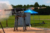 A Shoulder-launched Multipurpose Assault Weapon, or SMAW, with the new modular ballistic sight, is test fired from a stand at Naval Surface Warfare Center Dahlgren Division in July. 