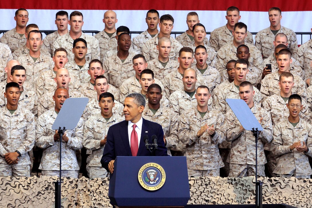 15th MEU Marines were among the nearly 3,000 Marines, sailors and their families that President Barrack Obama spoke to aboard Camp Pendleton, Calif., yesterday. President Obama vowed that he would fight to end across-the-board budget cuts that have shaken the military.