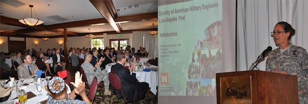 Commander and Los Angeles District Engineer Col. Kim Colloton gave the keynote address and met members of the Society of American Military Engineers Los Angeles Post during a luncheon Aug. 6.
