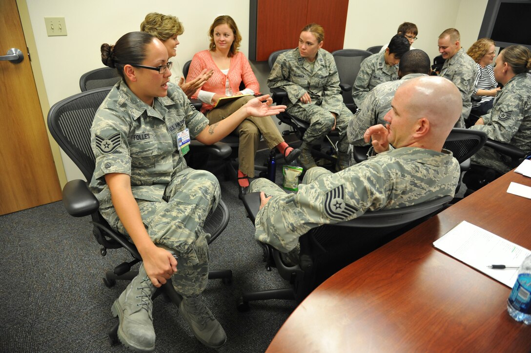 The Traumatic Stress Response team, seen in training, helps Airmen cope with traumatic events. The team is made up of about 20 trained crisis responders,  (Photo by Ken Moore)
