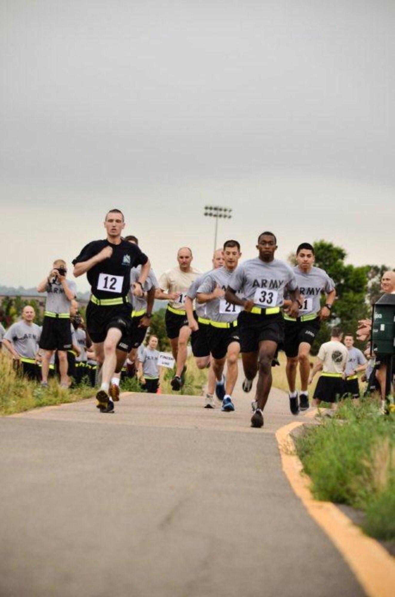 Soldiers of the 743rd Military Intelligence Battalion, 704th MI Brigade, kicked off their Sports Week with a 5K run July 15, 2013, at Buckley Air Force Base, Colo. Sports Week is an annual tradition for the battalion where they compete to win the Commander’s Cup Trophy. (Courtesy Photo)