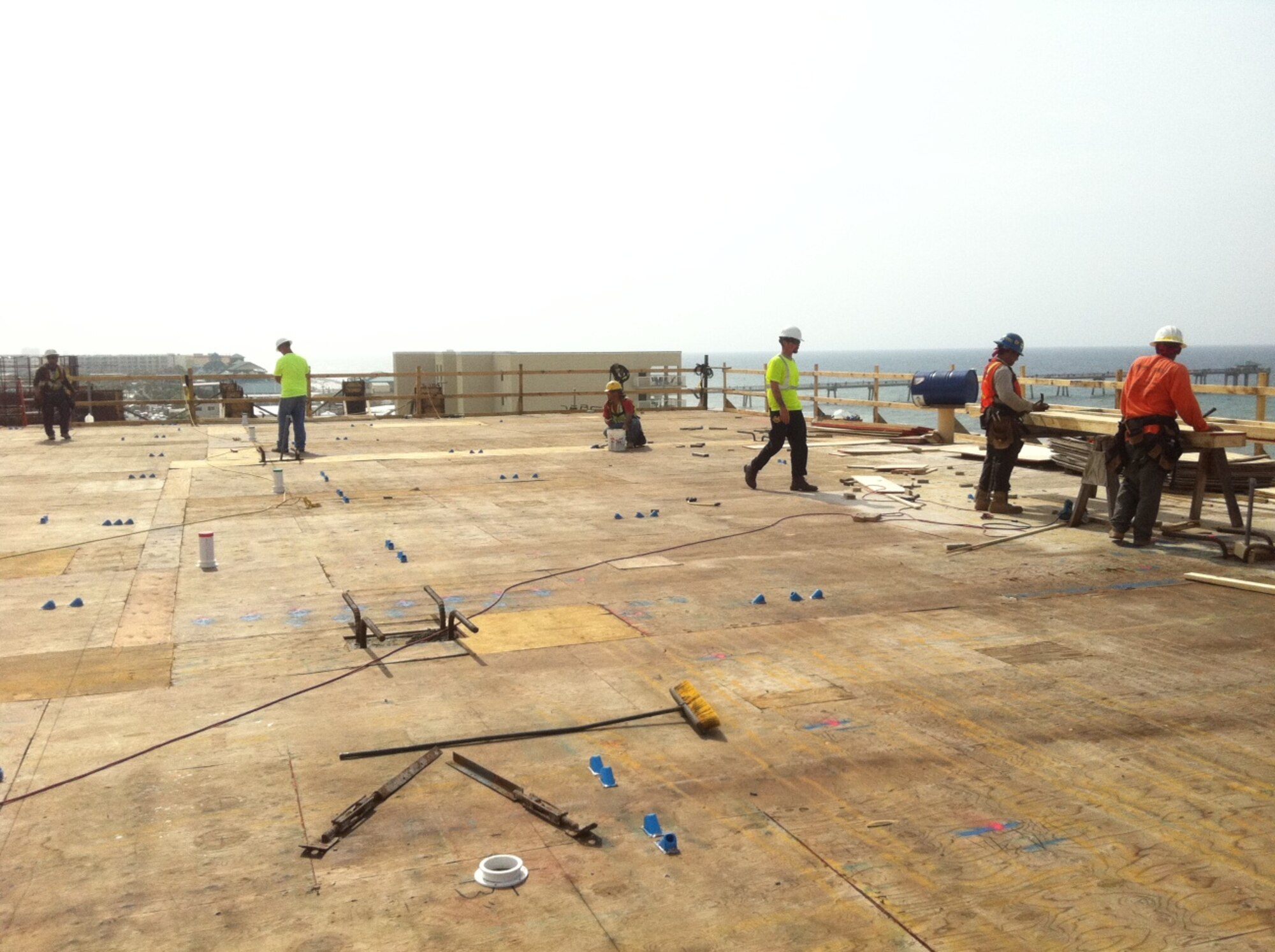 SANTA ROSA ISLAND, Fla. – As part of the lease agreement, construction crews prepare the necessary accommodations to allow for test monitoring equipment to be installed on the roof of the resort. The modifications allow Eglin Air Force Base’s 96th Test Wing to perform telemetry testing out over the gulf. (U.S. Air Force photo) 