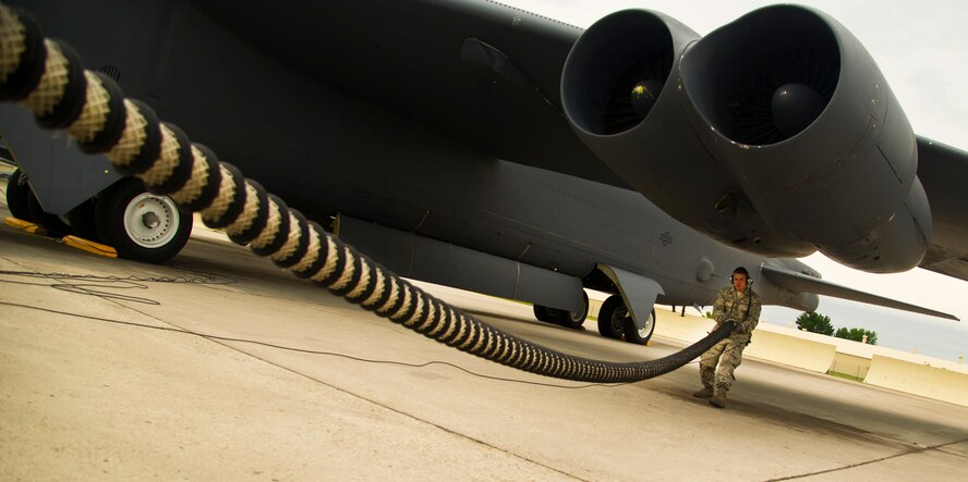 Before a B-52H Stratofortress leaves Minot Air Force Base, N.D., it must pass an inspection by a crew chief assigned to the 5th Aircraft Maintenance Squadron. Crew chiefs are responsible for ensuring the aircraft is in perfect working condition. They also perform scheduled inspections and preventive maintenance on B-52s and the equipment installed inside the aircraft. Crew chiefs also execute post-flight examinations to ensure the aircraft remains in ready condition. (U.S. Air Force photos/Senior Airman Brittany Y. Auld)