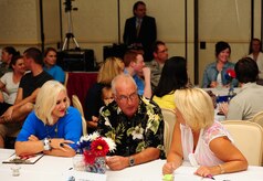 Judges Suzanne Green from Millie Lewis Modeling and Talent, retired Lt. Col. Henry Steenken, and Phylis McComb, wife of Col. Richard McComb, Joint Base Charleston commander, deliberate during the Air Mobility Command Icon Talent Contest Aug. 1, 2013, at Joint Base Charleston - Air Base, S.C. All participants are equally eligible to win the base-level contests however, only AMC active duty Air Force members (to include AMC affiliate units (guard and reservists), will be permitted to represent their installations in the command finals.  The AMC Icon command finals are designated as an official AF function and as such is limited to AD participants.  The top rated participant from each base will be that installation’s representative in the command finals and a video of their performance will be forwarded to compete. (U.S. Air Force photo/ Airman 1st Class Chacarra Neal)