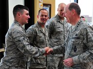 Gen. C. Robert Kehler, commander of U.S. Strategic Command, visited Minot Air Force Base, N.D., Aug. 1, to highlight the importance of the 91st Missile Wing’s mission of nuclear deterrence. Kehler is responsible for the plans and operations for all U.S. forces conducting strategic deterrence and Department of Defense space and cyberspace operations. The general provides the President and Secretary of Defense with a broad range of strategic capabilities and options for the joint warfighter through several diverse mission areas, including combating weapons of mass destruction, integrated missile defense, ISR, and global strike. (U.S. Air Force photo/Airman 1st Class Kristoffer Kaubisch)