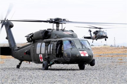 Army UH-60 Medevac Black Hawks such as these now carry blood products during missions to give casualties a better chance of survivability due to the expanded en-route medical treatment.