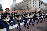 The U.S. Army Band marches down Pennsylvania Avenue on Jan. 13, 2013, during the dress rehearsal of the presidential inaugural parade in Washington D.C.