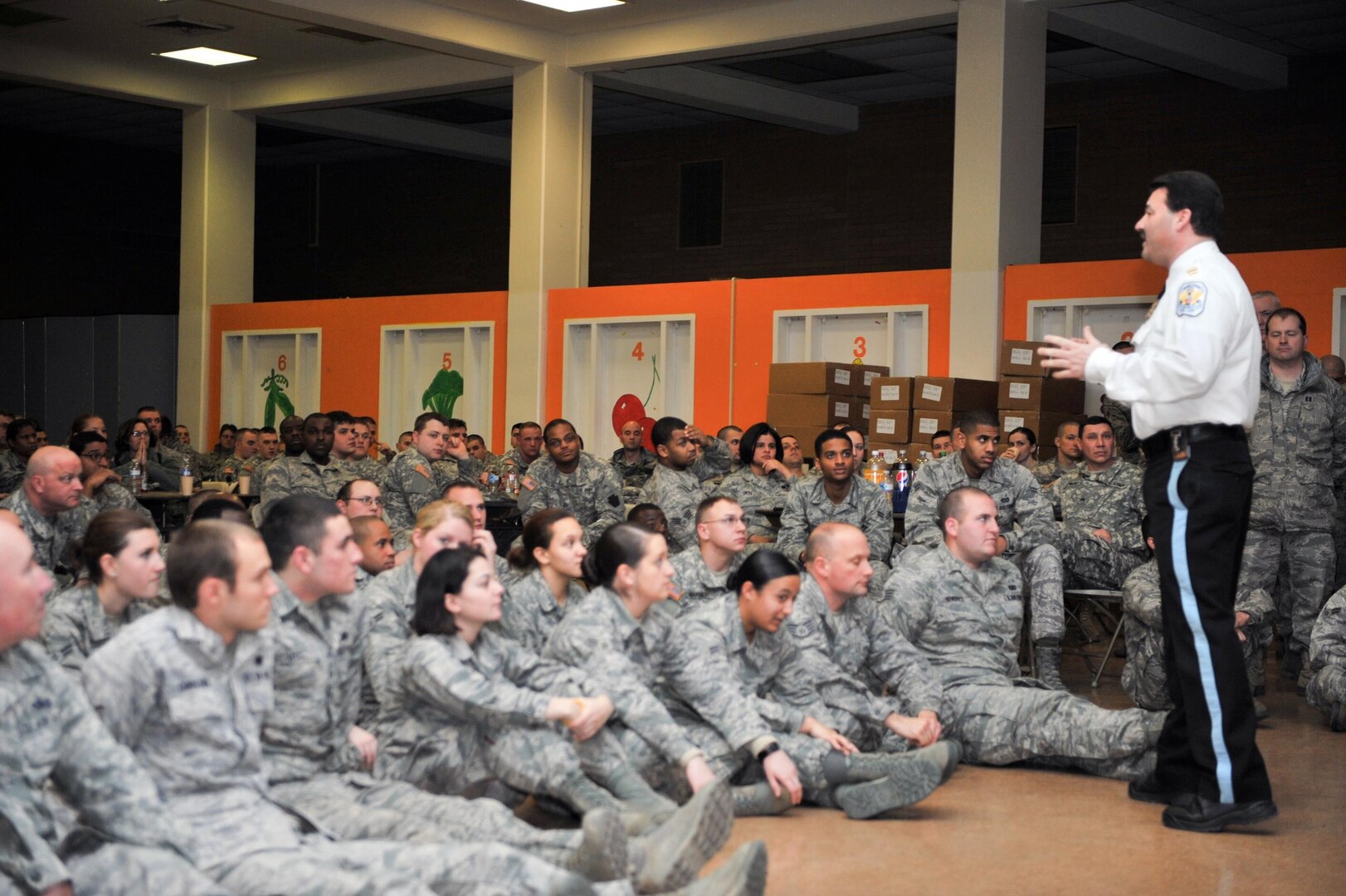 Pennsylvania National Guard troops listen to the 57th Presidential Inauguration briefing by U.S. Park Police Capt. Phil Beck on Jan. 19, 2013.