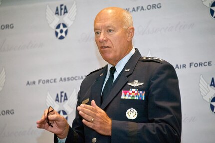 Lt. Gen. Harry M. Wyatt III, the director of the Air National Guard, addresses mission readiness and other challenges facing the ANG in future years during the Air Force Association Air and Space Conference and Technical Exposition at National Harbor, Md., Sept. 18, 2012. 