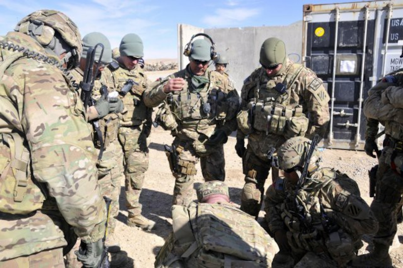 Hawaii Army National Guard Maj. Kevin Carbrey, commander of Security Forces Assistance Team 21, gives a mission brief before leaving Forward Operating Base Lagman, Afghanistan, on Jan. 14, 2013.