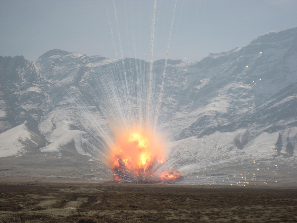 A large disposal 'shot' in Southwest Afghanistan using C4 and MICLIC donor charges.