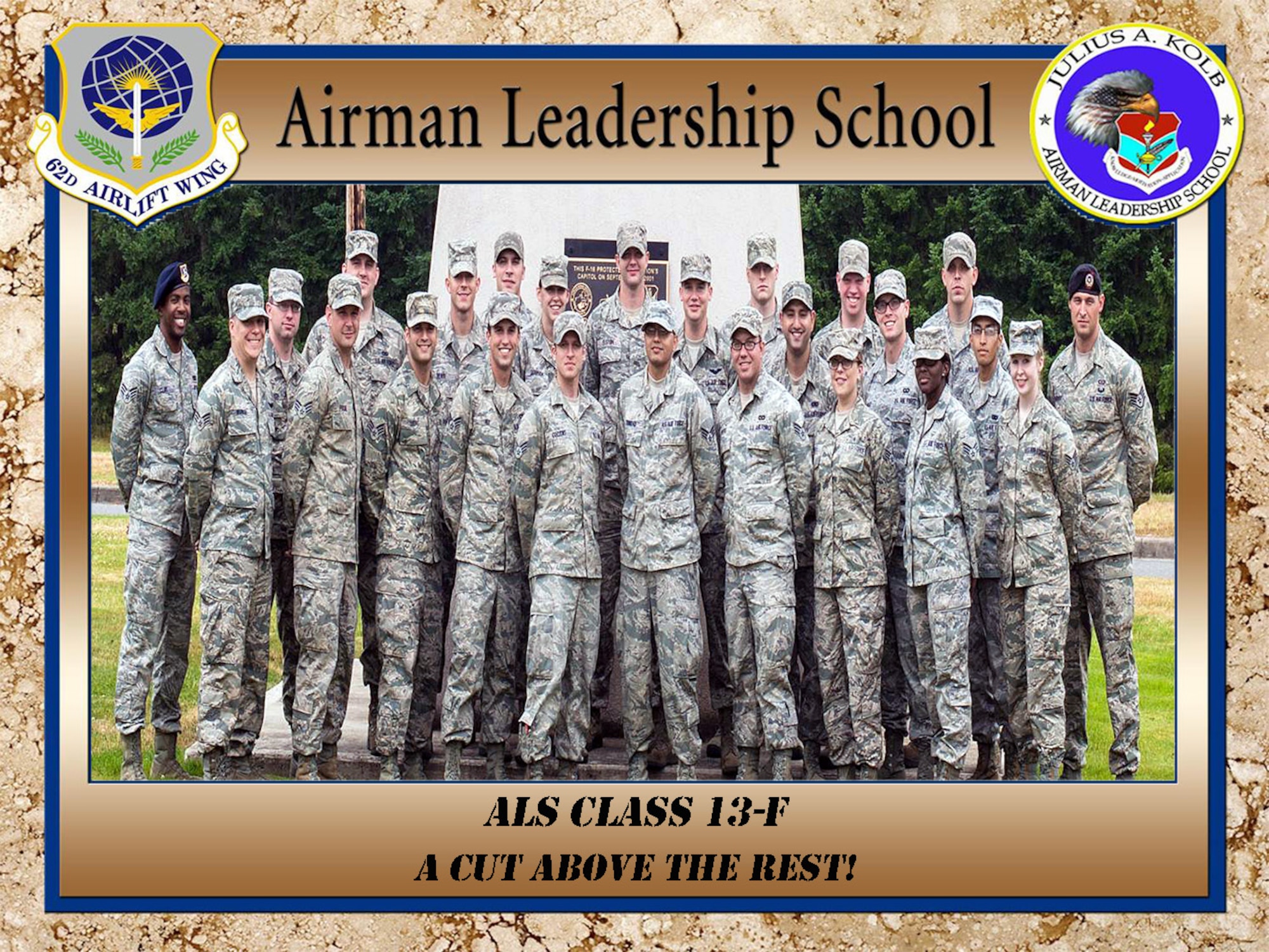 Congratulations to our Team McChord Airmen who graduated from the Julius A. Kolb Airman Leadership School, Aug. 8, 2013 at Joint Base Lewis-McChord Field, Wash. (Courtesy photo)
