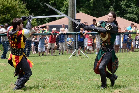Knights from Medieval Times clash during the 94th Airlift Wing Family Day at the Dobbins Lakeside Facility Aug. 4. (U.S. Air Force photo/Don Peek)