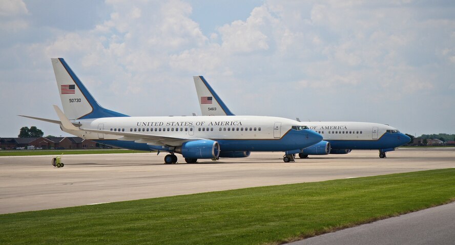 Two of the 932nd Airlift Wing's C-40 aircraft sit waiting for their next mission.  (U.S. Air Force photo by Tech. Sgt. Christopher Parr)