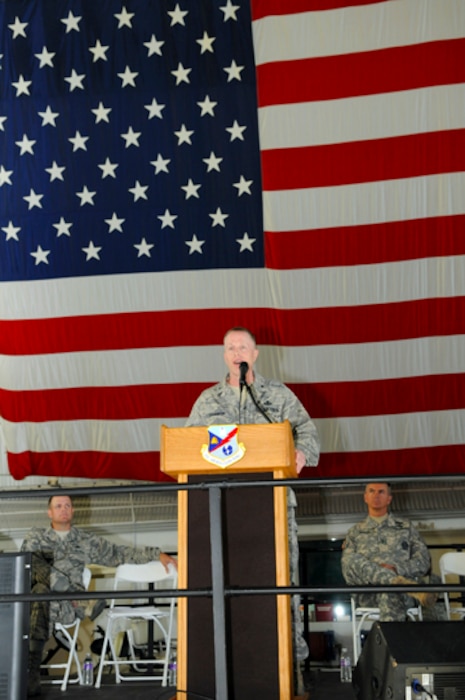 Brig. Gen. Kenneth L. Gammon, Chief of Staff Air, speaks to 1400 members of the Utah Air National Guard about sexual assualt in the Air Force at the Utah Air National Guard's annual Wingman day on August 4, 2013 at the Utah Air National Guard Base in Salt lake City Utah. (U.S. Air Force photoby TSgt. Jeremy Giacoletto-Stegall)(RELEASED)