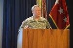 National Guard Bureau Chief Gen. Frank J. Grass addresses force structure realignment and impacts of a full sequestration to the nation's 54 adjutants general and state command sergeants major Jan. 25, 2013.