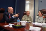 New York National Guard Brig. Gen. Ray Shields, director of the Joint Staff, and Israeli Defense Force Maj. Zerit Gershkovitch, during a Hurricane Sandy roundtable discussion Jan. 31, 2013.