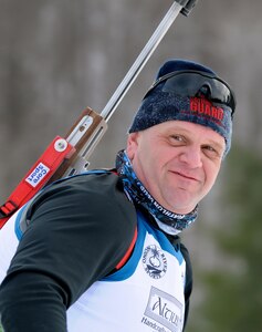 Lt. Col. Brian O'Keefe, New York Army National Guard, representing the New York National Guard for the first time in competition during the Sprint portion of the 2013 National Guard Eastern Regional Biathlon at the Ethan Allen Training Site, Jericho Vt., Feb. 9, 2013.